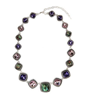 Napier® Silvertone Simulated Crystal and Shell Necklace