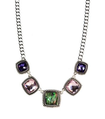 Napier® Silvertone Simulated Crystal and Shell Frontal Necklace