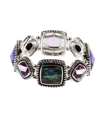 Napier® Silvertone Purple and Shell Stretch Bracelet
