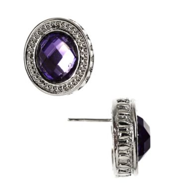 Napier® Silvertone Purple Button Stud Earrings