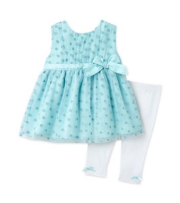 Cuddle Bear® Baby Girls' Aqua 2-pc. Heart Mesh Tunic and Leggings Set