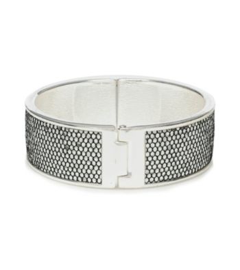 Betsey Johnson® Silvertone Pave Inlay Hinged Bangle Bracelet