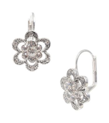 Betsey Johnson® Silvertone Mini Pave Flower Drop Earrings