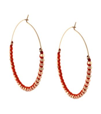 BCBGeneration™ Polished Rose Goldtone and Orange Beaded Hoop Earrings