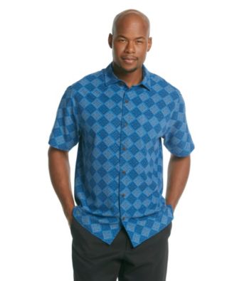 Paradise Collection® Men's Poolside Blue Short Sleeve Silk Woven Diamond Geo Print Shirt