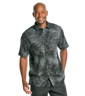 Paradise Collection® Men's Black Short Sleeve Silk Woven Tonal Leaf Print Shirt