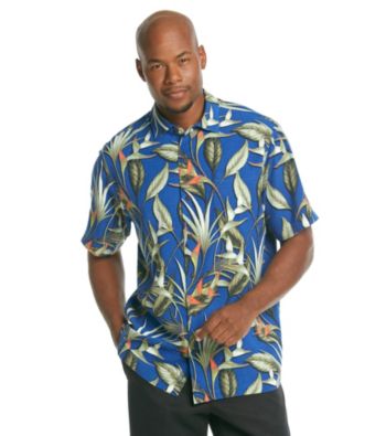 Paradise Collection® Men's Glacial Sapphire Short Sleeve Silk Woven Bird of Paradise Print Shirt