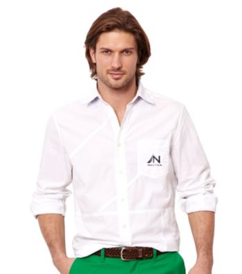 Nautica® Men's Bright White Solid Long Sleeve Woven