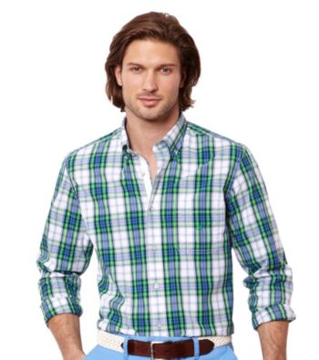 Nautica® Men's Parrot Green Plaid Long Sleeve Poplin Woven