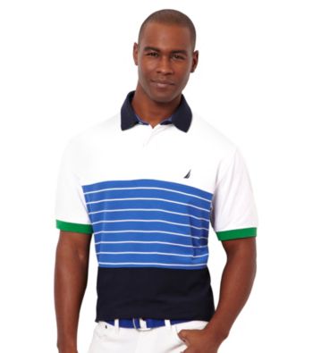 Nautica® Men's Bright White Stripe Short Sleeve Polo