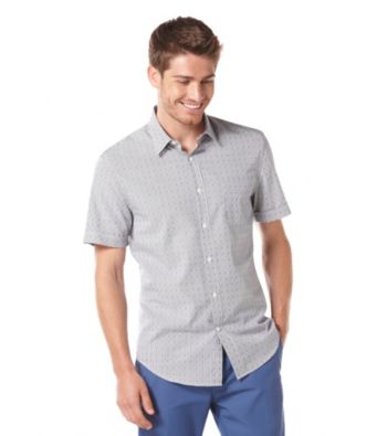 Perry Ellis® Men's Bright White Short Sleeve Floral Dot Dobby Stripe Woven