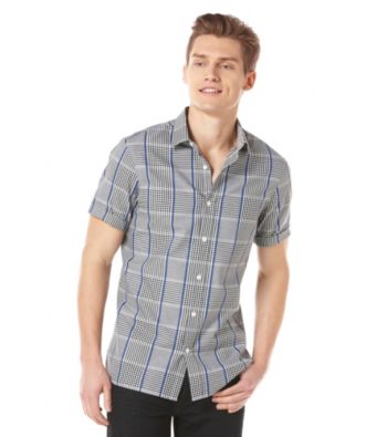 Perry Ellis® Men's Coastal Blue Short Sleeve Large Gingham Plaid Woven