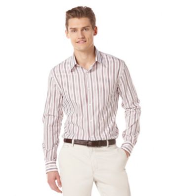 Perry Ellis® Men's Bright White Long Sleeve Multi-Stripe Woven