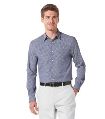 Perry Ellis® Men's Amalfi Blue Long Sleeve Dot Print Woven