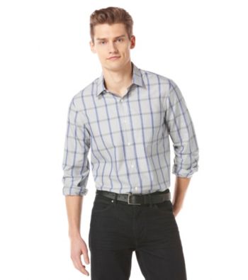 Perry Ellis® Men's Bright White Long Sleeve Dot Plaid Woven