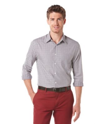 Perry Ellis® Men's Amalfi Blue Long Sleeve Gingham Plaid Woven