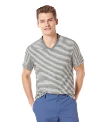 Perry Ellis® Men's Black Short Sleeve Stripe V-Neck Tee