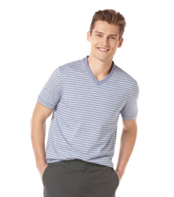 Perry Ellis® Men's Coastal Blue Short Sleeve Stripe V-Neck Tee