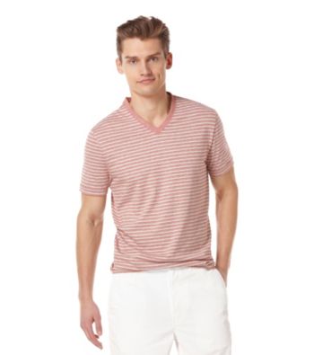 Perry Ellis® Men's Bright White Short Sleeve Stripe V-Neck Tee