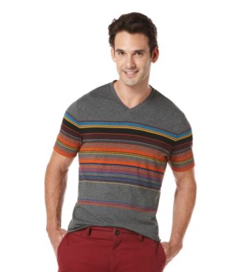 Perry Ellis® Men's Deep Iron Heather Crossover Stripe V-Neck Tee