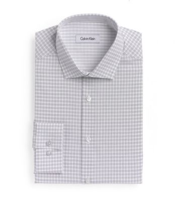 Calvin Klein® Men's Grey Grid Point Slim-Fit Long Sleeve Dress Shirt