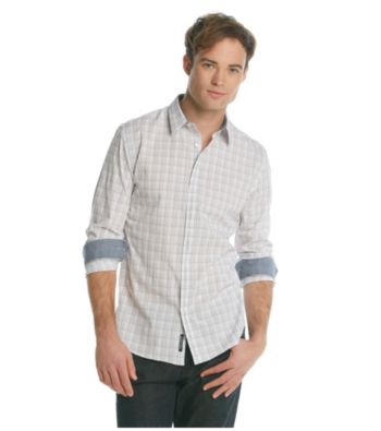 DKNY JEANS® Men's Red Long Sleeve Road Map Plaid Woven
