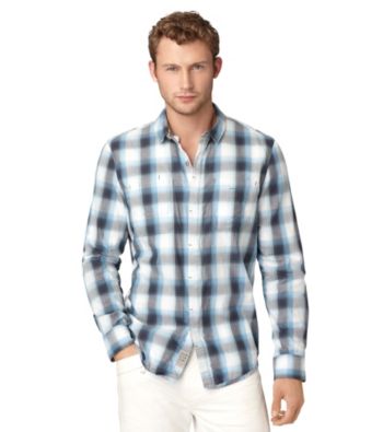 Calvin Klein Jeans® Men's Raw Blue Chroma Plaid Long Sleeve Button Down Shirt