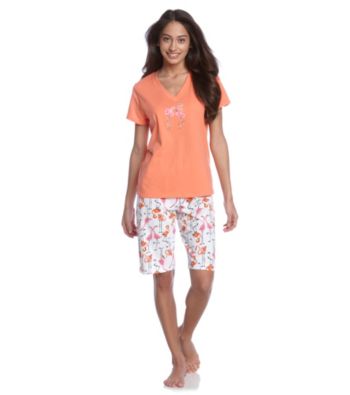 HUE® Fusion Coral Knit Bermuda Set - Flamingo Tango
