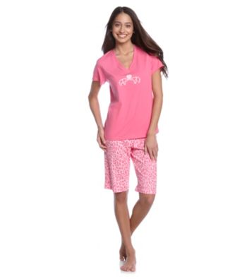 HUE® Shocking Pink Knit Bermuda Set - Lulu Leopard Pink