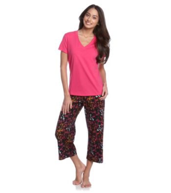 HUE® Beetroot Knit Capri Pajama Set - Sunrise Martinis