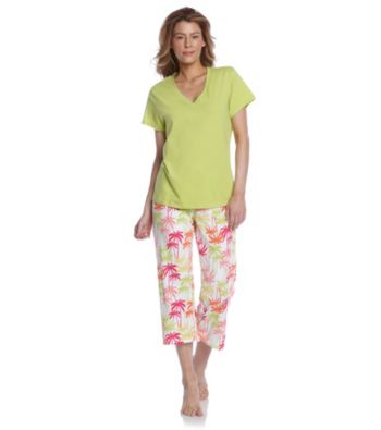 HUE® Wild Lime Knit Capri Pajama Set - Rainbow Palms