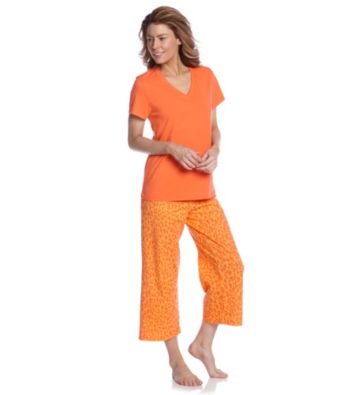 HUE® Nasturtium Orange Knit Capri Pajama Set - Lulu Leopard Orange