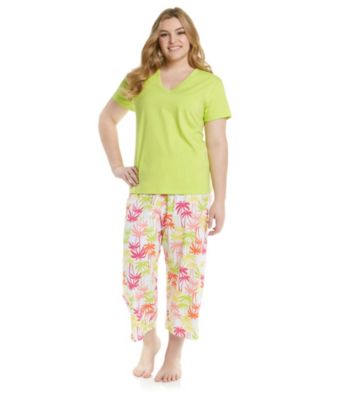 HUE® Wild Lime Plus Size Capri Pajama Set - Rainbow Palms