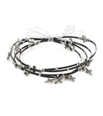 Cellini Stainless Steel Black Cable Silver Plate Guitar String Bangle Set