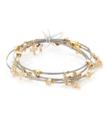 Cellini Stainless Steel Silver, Gold Guitar String Bangle Set