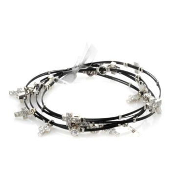 Cellini Stainless Steel Black Cable Silver Plate Guitar String Bangle Set