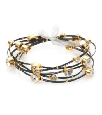Cellini Stainless Steel Black Cable Silver Plate Guitar String Bangle Set