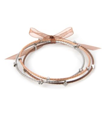 Cellini Stainless Steel 3 Rose,Silver, Chocolate Cable Bangles