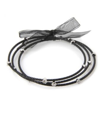 Cellini Stainless Steel 3 Black Cable Bangles