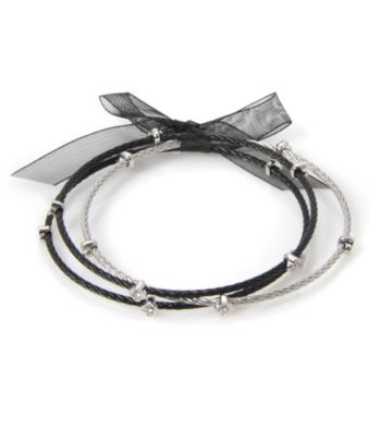 Cellini Stainless Steel 3 Black,Silver Cable Bangles