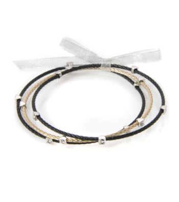 Cellini Stainless Steel 3 Black,Gold Cable Bangles