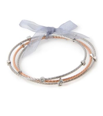 Cellini Stainless Steel 3 Rose,Silver Cable Bangles