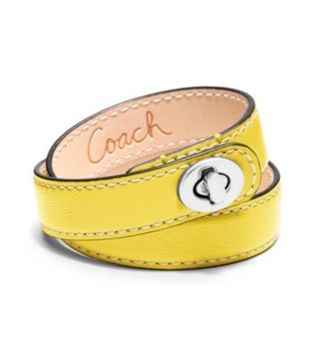 COACH LEATHER DOUBLE WRAP TURNLOCK BRACELET