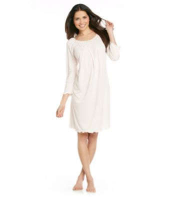 Miss Elaine® Long Sleeve Short Knit Gown - Peach