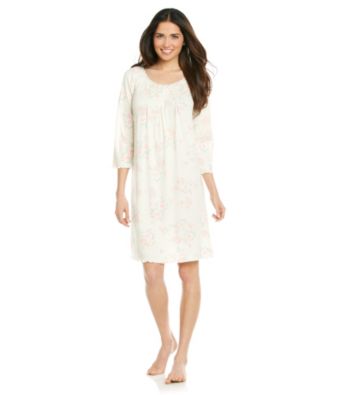 Miss Elaine® Long Sleeve Short Knit Gown - Peach Print