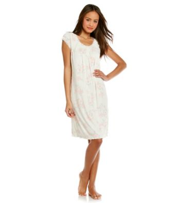 Miss Elaine® Short Sleeve Short Knit Gown - Peach Print