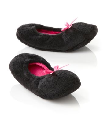Fuzzy Babba® Solid Pink Bow Slippers - Black