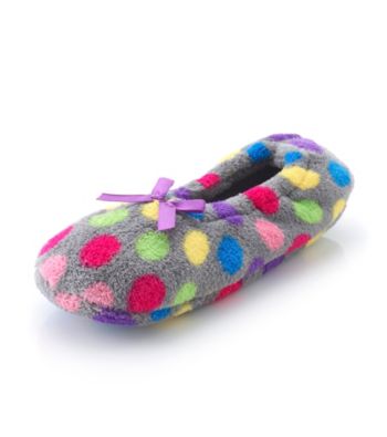 Fuzzy Babba® Grey Multi Colored Dot Slippers