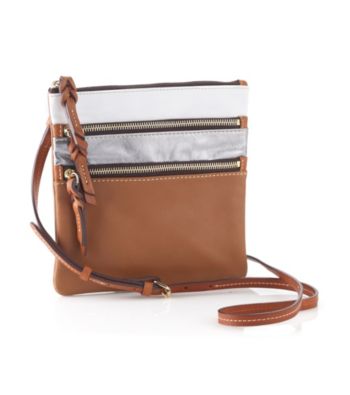 Dooney & Bourke® North South Triple Zip - White/Silver/Saddle Tan