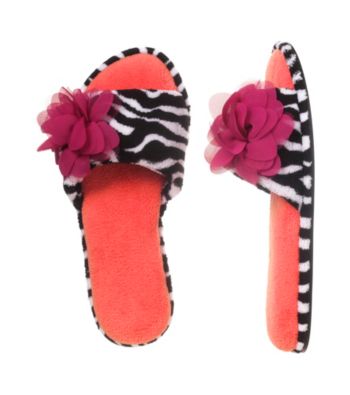 Dearfoams Zebra Microfiber Terry Open Toe Scuff Slippers